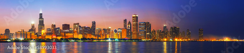 Plakat Downtown Chicago, IL o zachodzie słońca