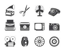 Silhouette Retro Business And Office Object Icons