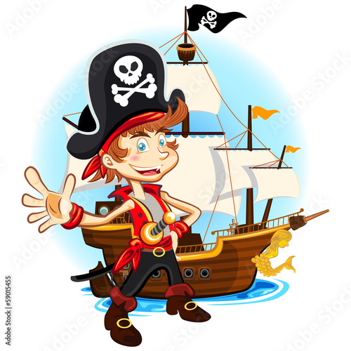 Fototapeta dla dzieci Pirate Kid and His Big War Ship