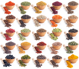 Wall Mural - collection of different spices and herbs isolated on white
