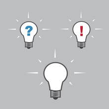Isolated Lightbulbs With Question And Exclamation Marks