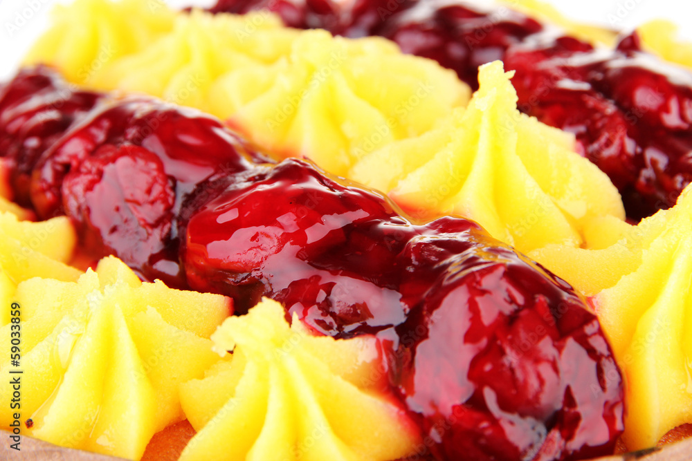 Tasty fruity homemade pie, close up