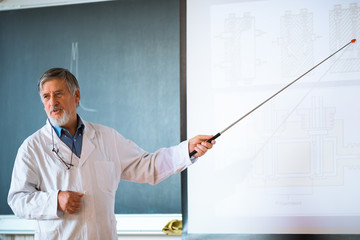 senior chemistry professor giving a lecture