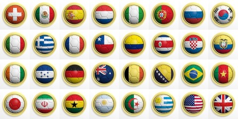 Wall Mural - Soccer balls with various flags isolated on white