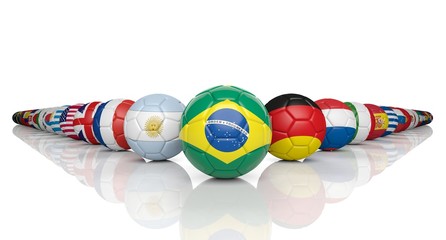 Wall Mural - Soccer balls with various flags isolated on white