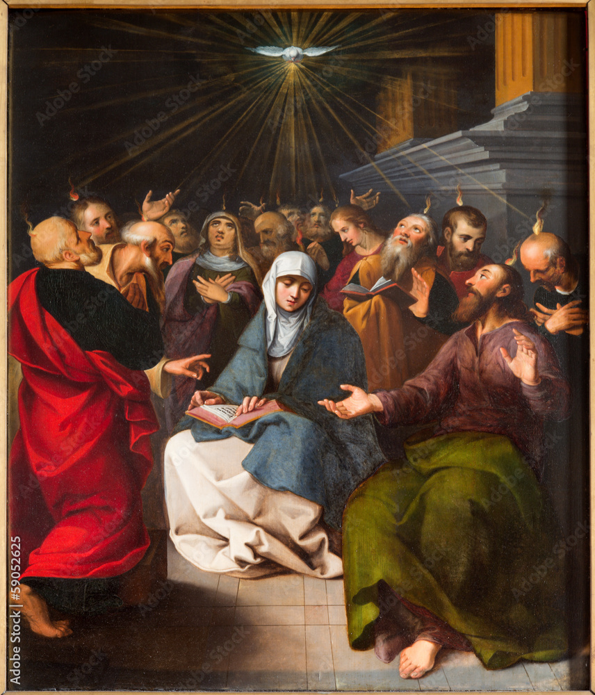 ntwerp - Paint of Pentecost scene from cathedral - obrazy, fototapety, plakaty 