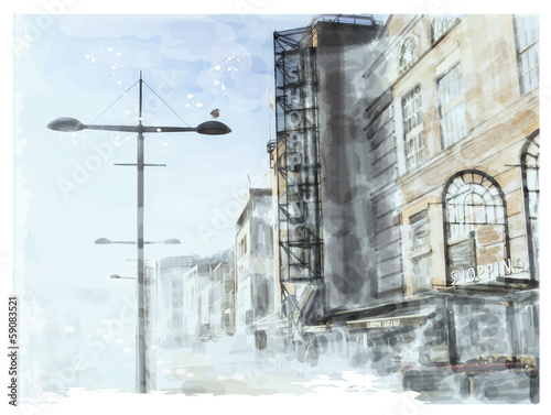 Board z aluminiowym obramowaniem Akwarela ilustracja miasta scape