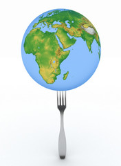 Globe instead of dinner. 3d illustration a white background