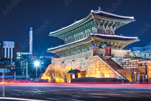 Obraz na płótnie canvas czteroczęściowy "tetraptyk" Brama namdaemun w Seulu, korea południowa