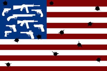 Wall Mural - american flag with guns and bullet holes