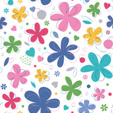 colorful hearts and flowers pattern on white background