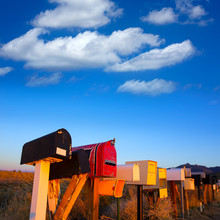 Grunge Mail Boxes In A Row At Arizona Desert