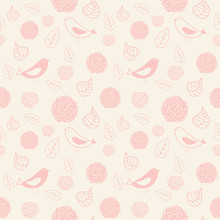 Pink Seamless Pattern With Birds And Flowers