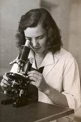 girl with the microscope - photo scan - about 1950