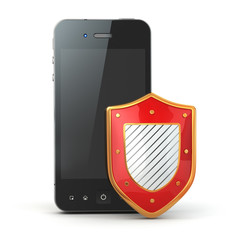 Leinwandbilder - Mobile phone security concept. Cellphone and shield.