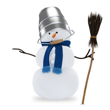 Snowman With A Bucket And A Broom