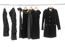 Female Black Evening Dress With Set Of Coat On Hangers