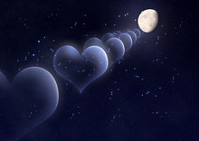 Valentine's Day Background With Hearts, Moon And Stars