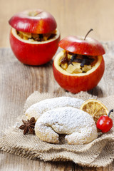 Sticker - Christmas croissants and red apples stuffed with dried fruits