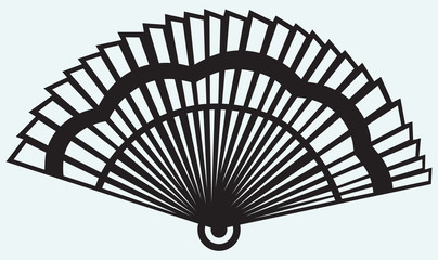 Wall Mural - Folding fan isolated on blue background