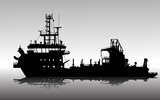 Fototapeta Big Ben - Vector illustration of silhouette of the sea cargo ship