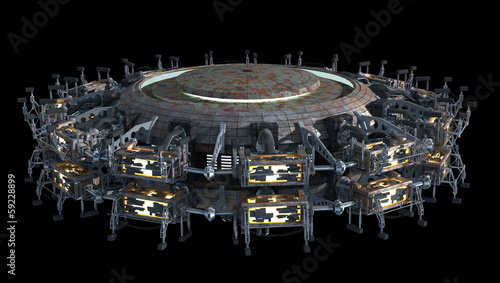 Obraz na płótnie canvas czteroczęściowy "tetraptyk" Fantasy 3d model futurystyczny statek kosmiczny