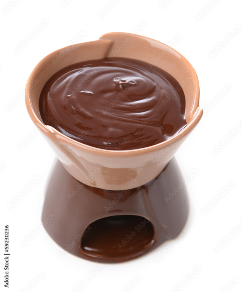 Chocolate fondue, isolated on white