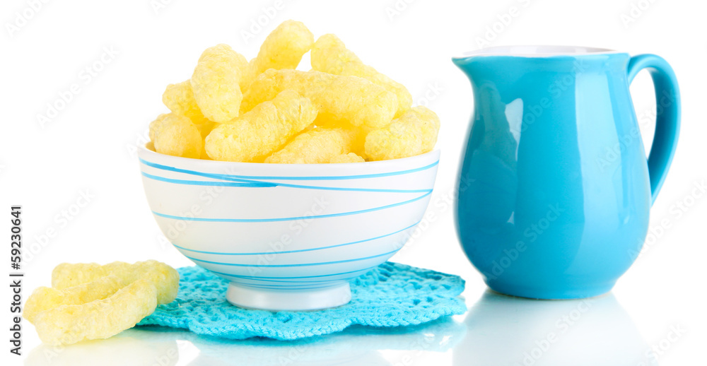 Air corn sticks in bowl isolated on white