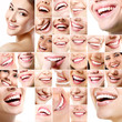 Perfect smiles. Collection of beautiful wide human smiles with g