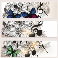 Fototapete - Floral business cards set for design