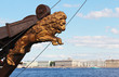 Sculpture of a lion in a ship's prow