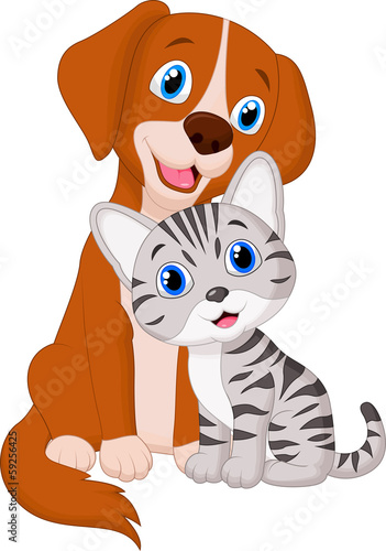 Naklejka - mata magnetyczna na lodówkę Cute cat and dog cartoon