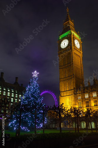 Naklejka samoprzylepna Big ben w noc Bożego Narodzenia