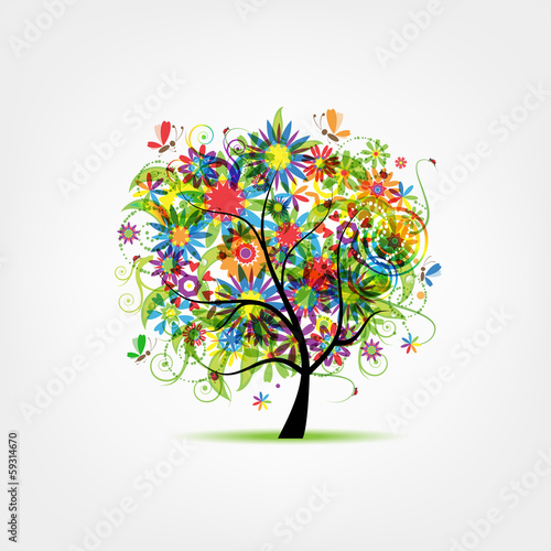 Naklejka - mata magnetyczna na lodówkę Floral tree summer for your design