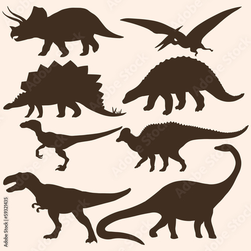 Fotografie, Tablou vector set of 8 dinosaurs silhouettes