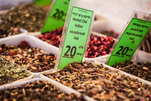 Spices On Display In Open Market In Israel.