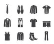 Silhouette man fashion and clothes icons - vector icon set