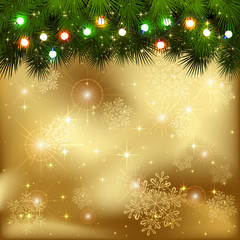 Sticker - Christmas garland on golden background