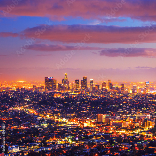 Tapeta ścienna Los angeles city skyline sunset night