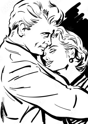 Nowoczesny obraz na płótnie croquis noir et blanc couple homme et femme enlacé, amour