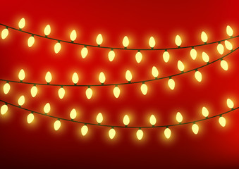 Sticker - Christmas lights on red background