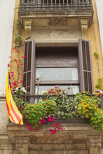 Window With A Catalan Flag.