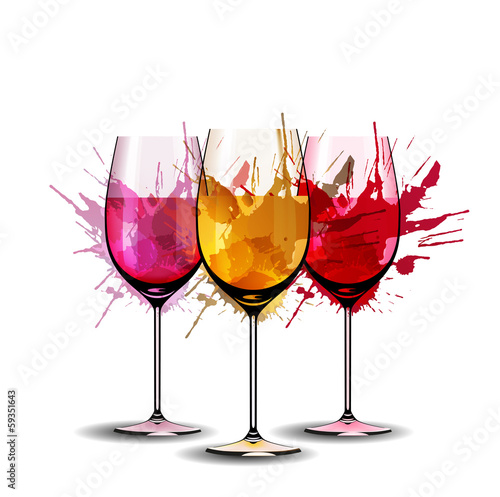 Naklejka - mata magnetyczna na lodówkę Three wine glasses with splashes