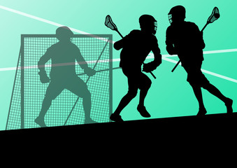 Wall Mural - Lacrosse players active sports silhouettes background illustrati