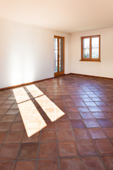 Architecture, interior, empty room with terracotta floor