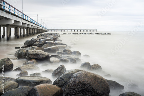 Naklejka na szafę Sea, pier and rocks