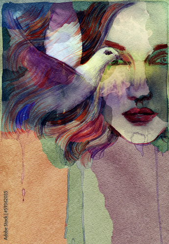 Plakat na zamówienie Beautiful woman. watercolor illustration