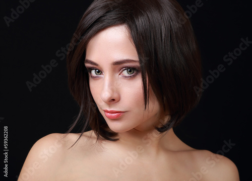 Beautiful Sexy Woman With Green Eyes And Short Hair Looking