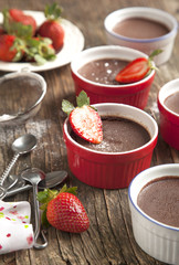 Sticker - Chocolate Panna cotta with strawberry. Selective focus