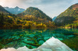 Transparent lakes Jiuzhaigou park...
